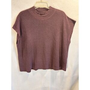 Eileen Fisher Large Burgundy  Short Sleeve Mock Turtleneck Sweater Linen Blend
